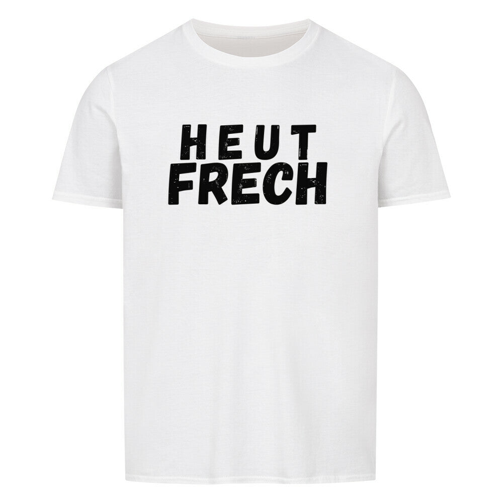 Unisex frech Shirt with bold black text on white fabric, classic fit.