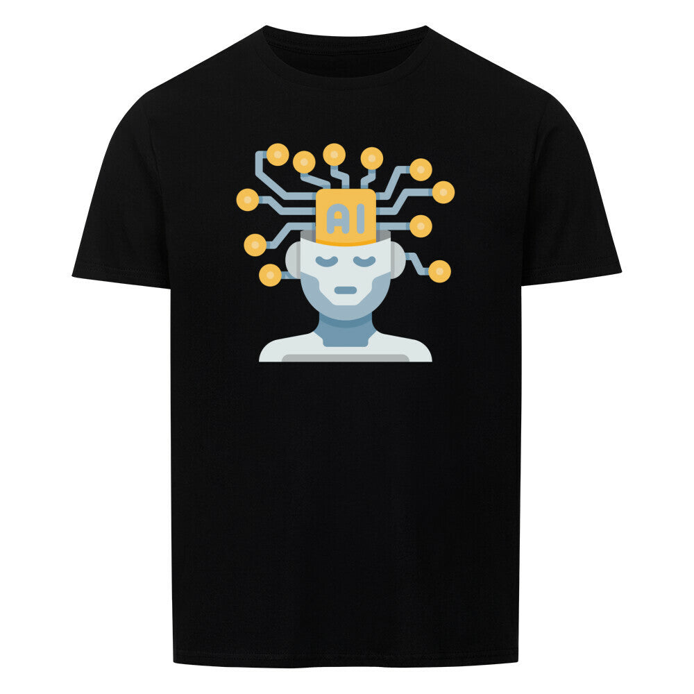 Black T-shirt with AI graphic design, unisex fit.