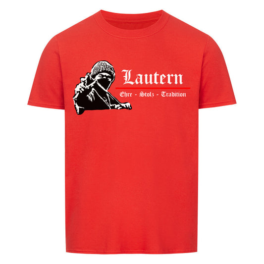 Red Lautern unisex t-shirt with graphic print and double-stitched collar.