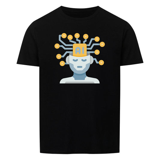 Black T-shirt with AI graphic design, unisex fit.