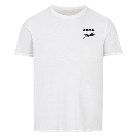 Unisex Koma Shirt, classic fit, white with black logo, 100% cotton.