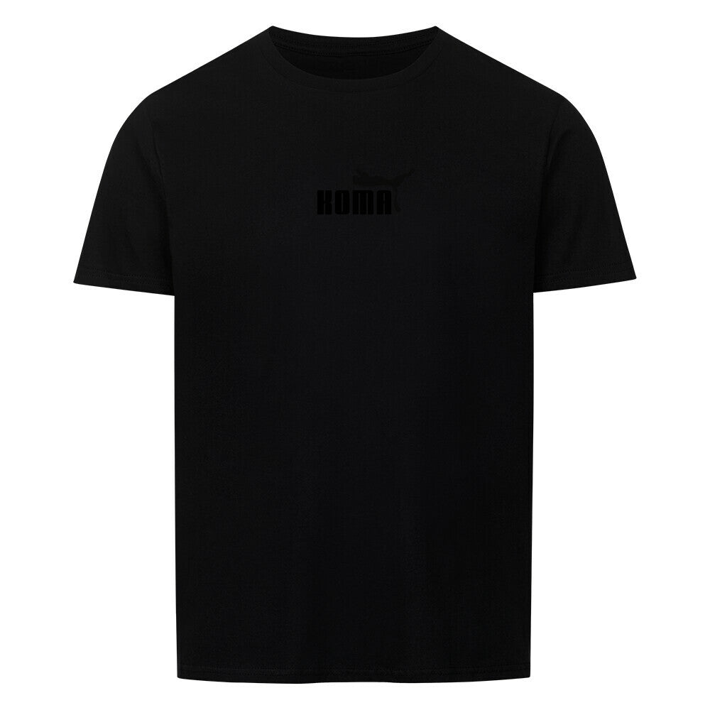 Unisex black KOma shirt, classic fit, 100% cotton, stylish double-stitched collar.