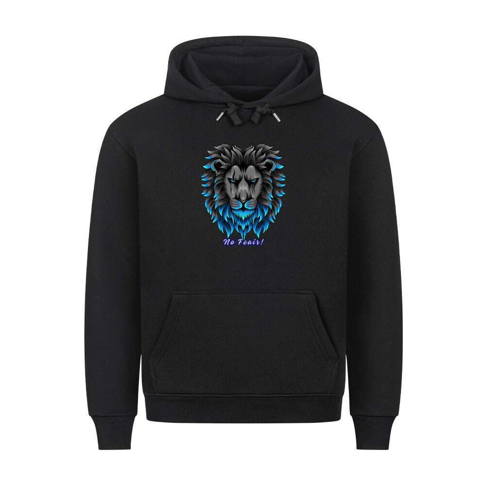 No Fear Premium Hoodie, black, with lion graphic, cozy fit, made of 80% cotton and 20% polyester.