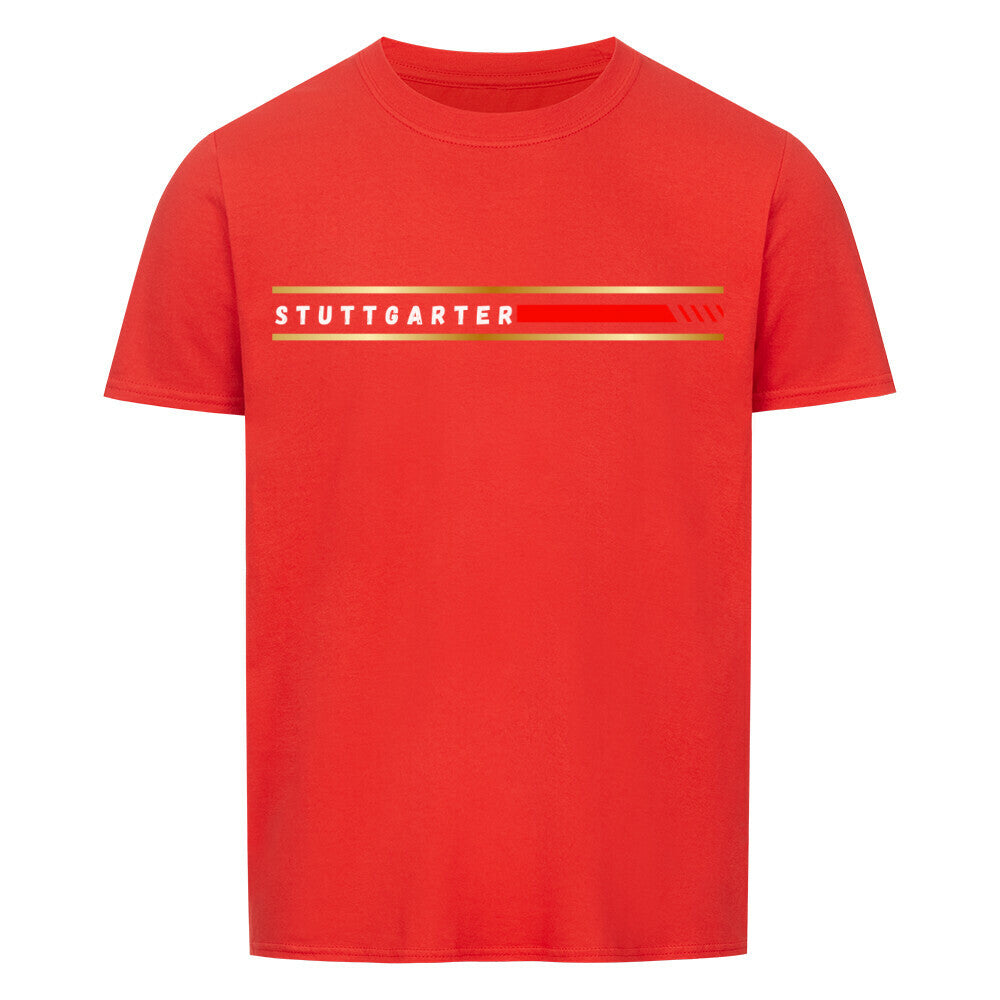 Red unisex klassisches T-Shirt with Stuttgarter text and stripe design in regular fit